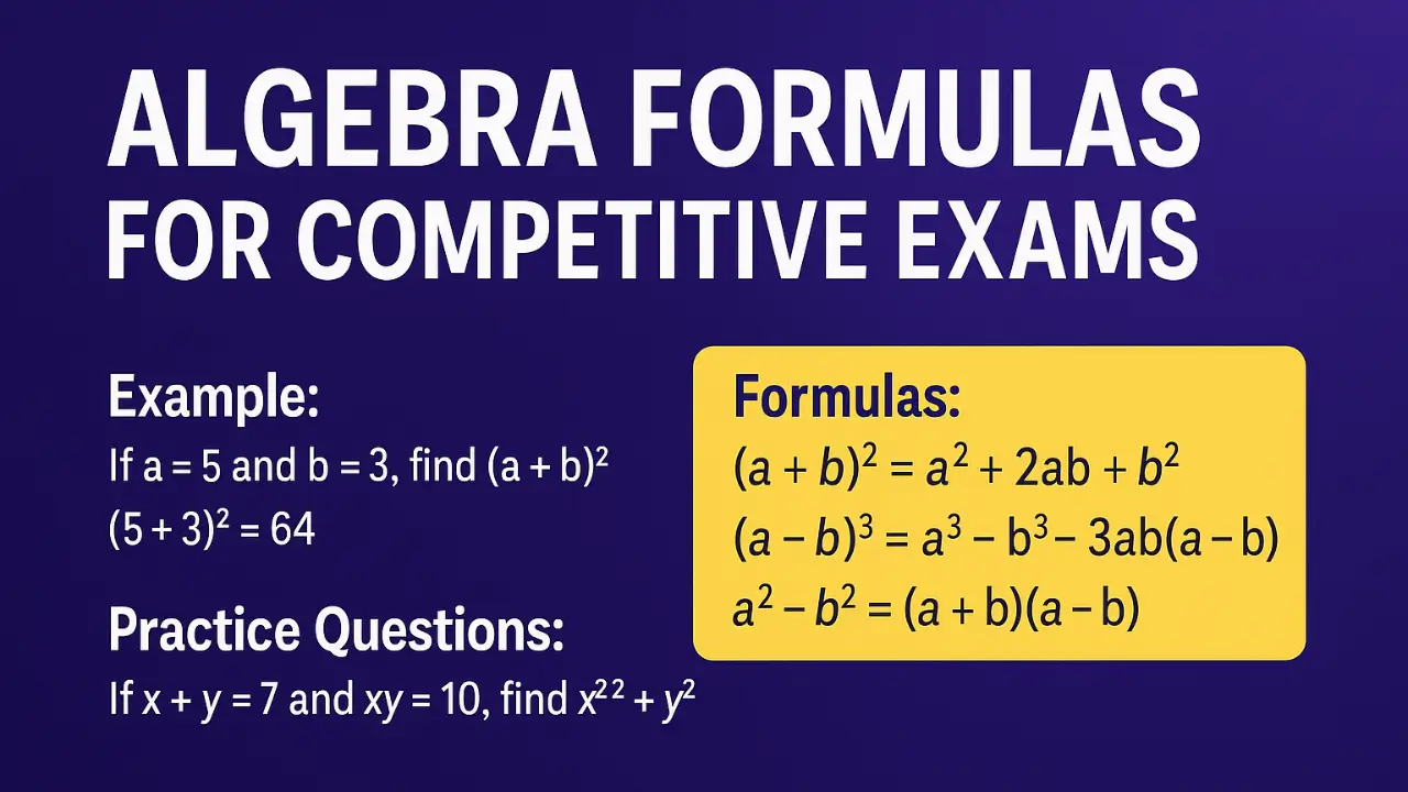 Algebra Formulas for Competitive Exams